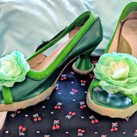 John Fluevog Vintage Green BEBE Heels Size 10.5 Refurbished DIY Heels - Picture 2 of 8